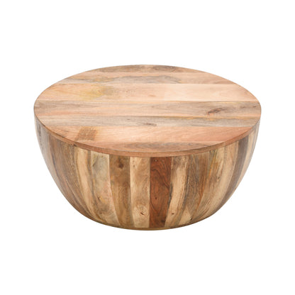 Surrey Solid Mango Wood Drum Coffee Table In Rough Swan