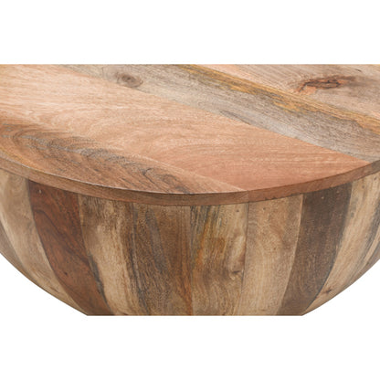 Surrey Solid Mango Wood Drum Coffee Table In Rough Swan