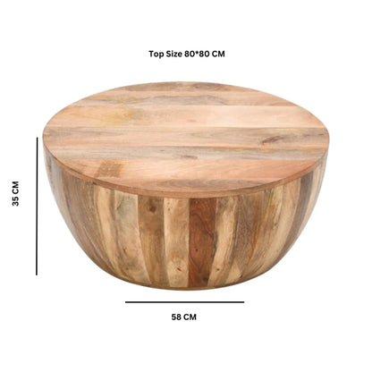Surrey Solid Mango Wood Drum Coffee Table In Rough Swan