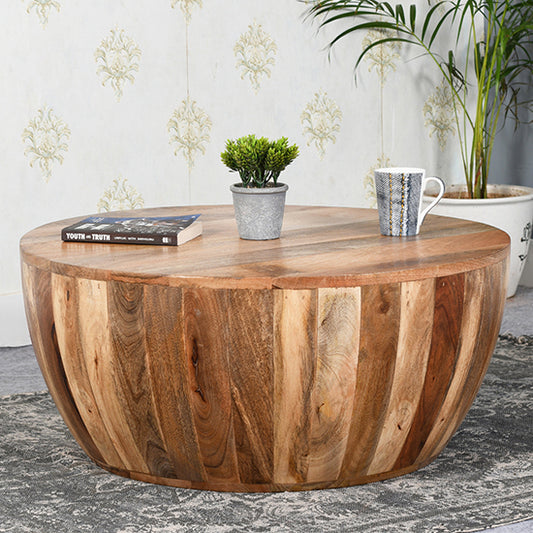 Surrey Solid Mango Wood Drum Coffee Table In Rough Swan