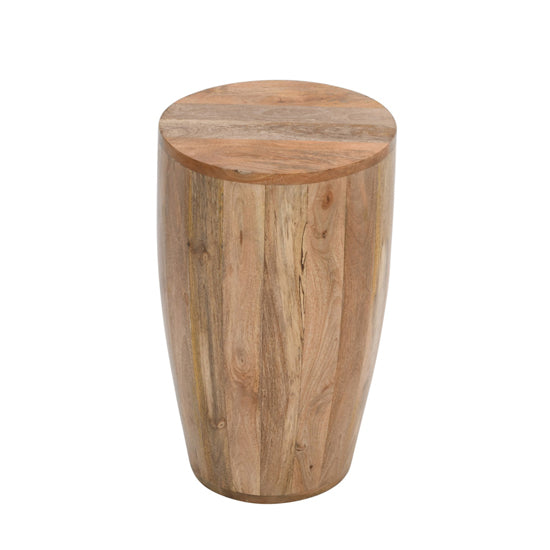 Surrey Solid Mango Wood Drum Side Table In Rough Swan