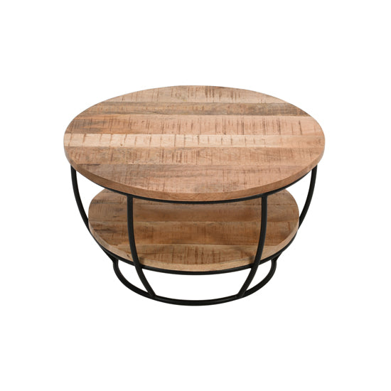 Surrey Solid Mango Wood Coffee Table With Shelf In Rough Swan