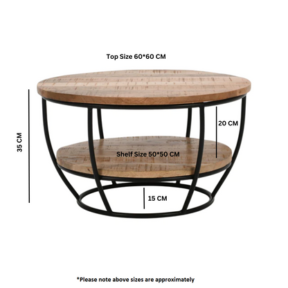 Surrey Solid Mango Wood Coffee Table With Shelf In Rough Swan