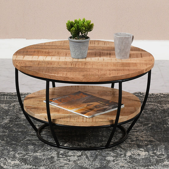 Surrey Solid Mango Wood Coffee Table With Shelf In Rough Swan