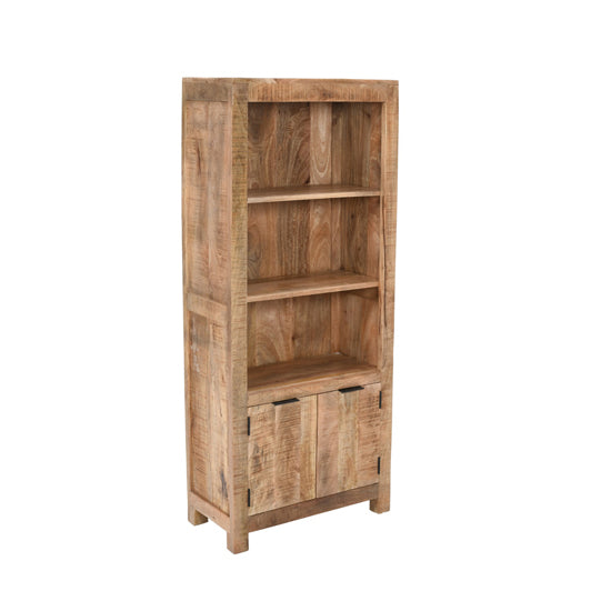 Surrey Solid Mango Wood Bookcase With 2 Doors In Rough Swan