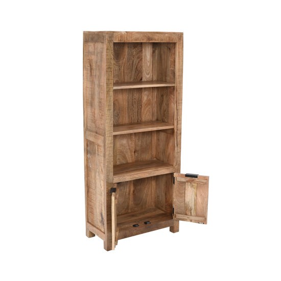 Surrey Solid Mango Wood Bookcase With 2 Doors In Rough Swan