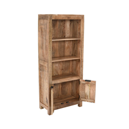 Surrey Solid Mango Wood Bookcase With 2 Doors In Rough Swan