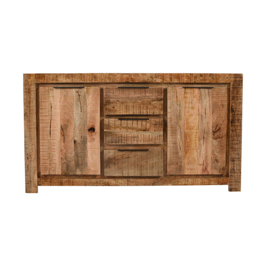 Surrey Solid Mango Wood Large Sideboard 2 Doors And 3 Drawers In Rough Swan