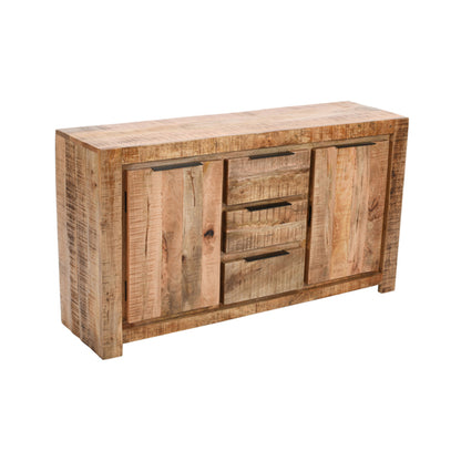 Surrey Solid Mango Wood Large Sideboard 2 Doors And 3 Drawers In Rough Swan