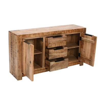 Surrey Solid Mango Wood Large Sideboard 2 Doors And 3 Drawers In Rough Swan