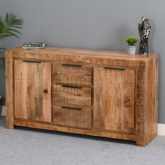 Surrey Solid Mango Wood Large Sideboard 2 Doors And 3 Drawers In Rough Swan