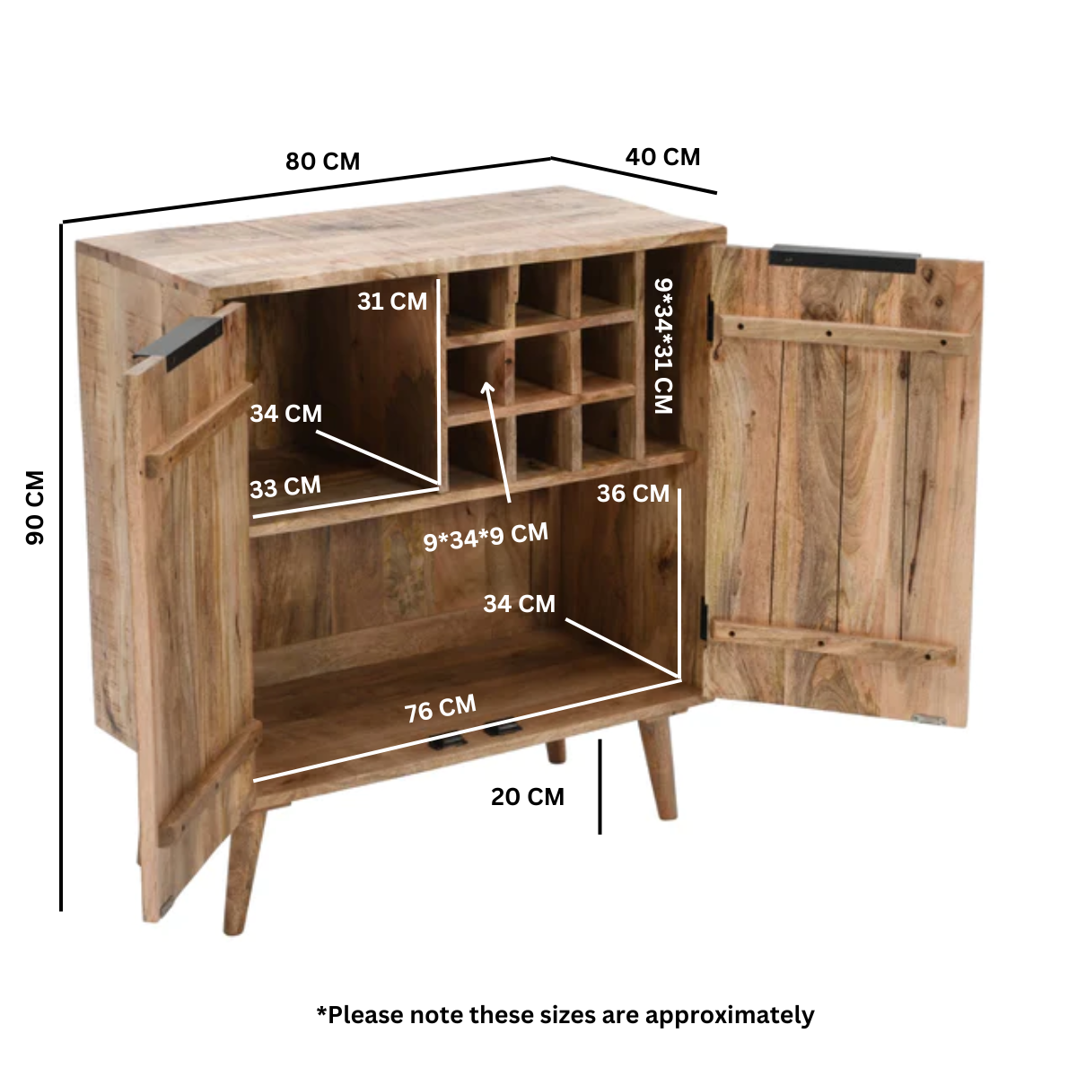 Surrey Solid Mango Wood Drinks Cabinet In Rough Swan