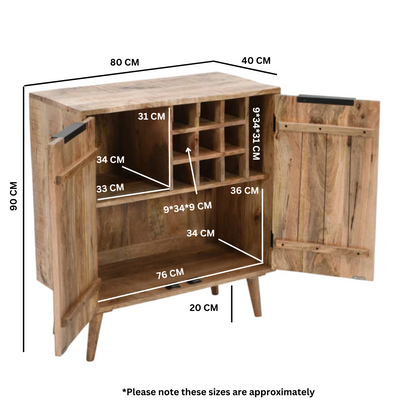 Surrey Solid Mango Wood Drinks Cabinet In Rough Swan