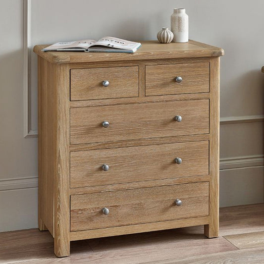 Memphis Wooden Chest Of 5 Drawers In Limed Oak