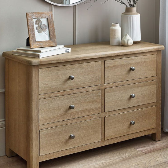 Memphis Wooden Chest Of 6 Drawers Wide In Limed Oak