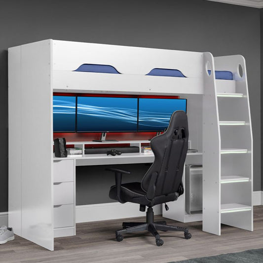 Mercury Wooden PC Gaming Highsleeper Bunk Bed In White