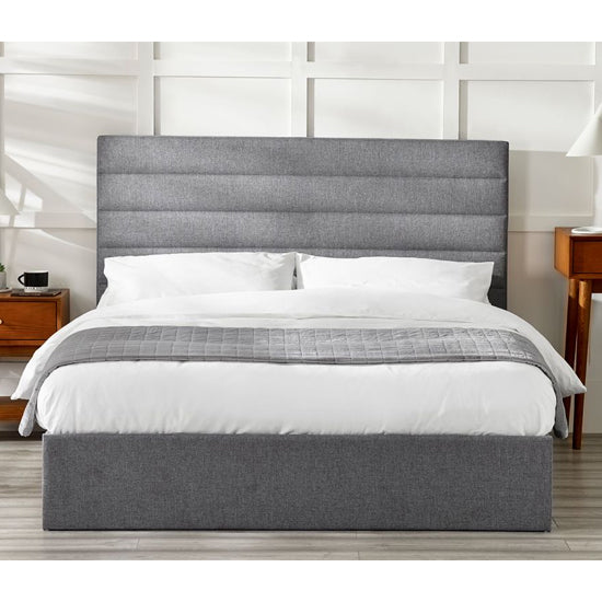 Merida Linen Fabric Lift-Up Storage Double Bed In Grey
