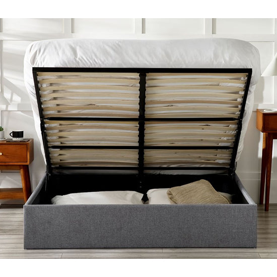 Merida Linen Fabric Lift-Up Storage King Size Bed In Grey