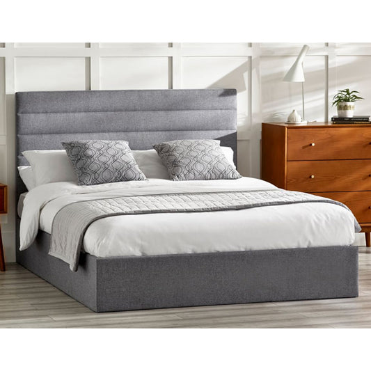 Merida Linen Fabric Lift-Up Storage King Size Bed In Grey