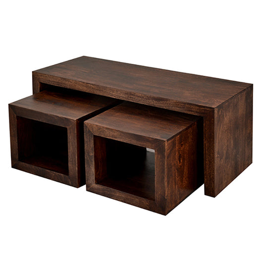 Toko Solid Mango Wood Set Of 3 Coffee Tables In Dark Mahogany