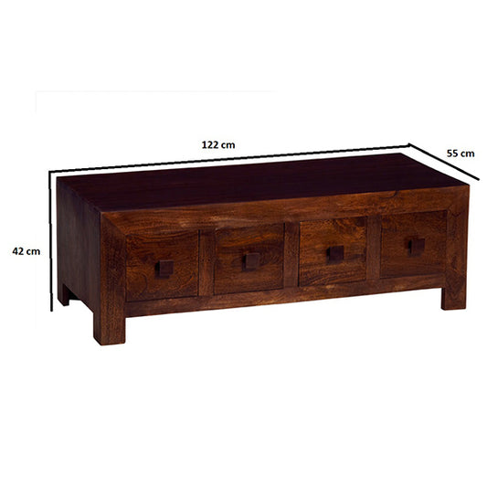 Toko Solid Mango Wood Coffee Table With 8 Drawers In Dark Mahogany