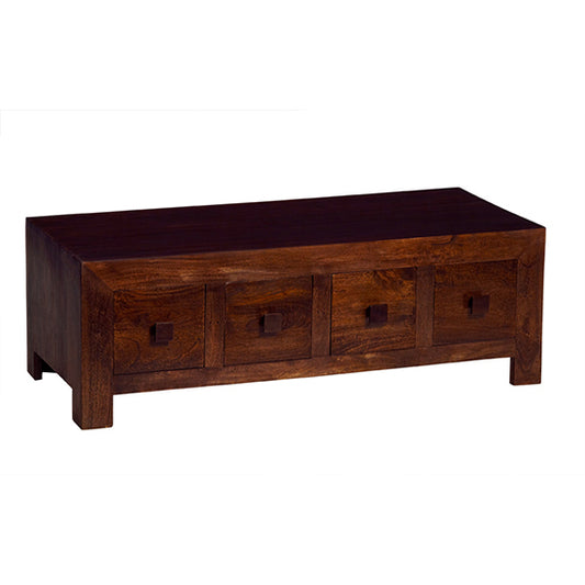 Toko Solid Mango Wood Coffee Table With 8 Drawers In Dark Mahogany