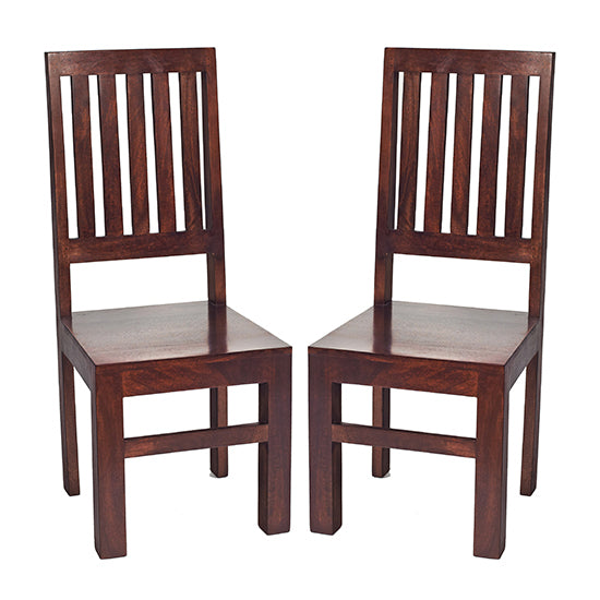 Toko Dark Mahogany Solid Mango Wood Slat Back Dining Chairs In Pair