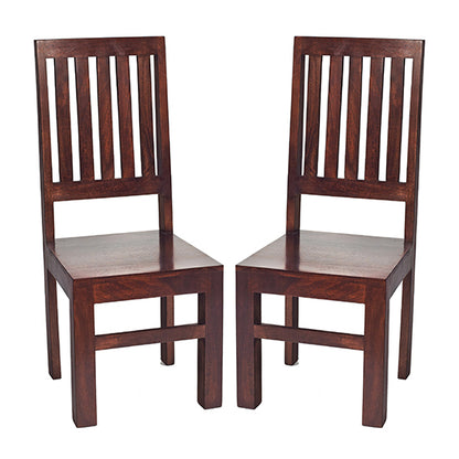 Toko Dark Mahogany Solid Mango Wood Slat Back Dining Chairs In Pair