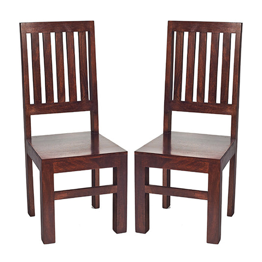 Toko Dark Mahogany Solid Mango Wood Slat Back Dining Chairs In Pair