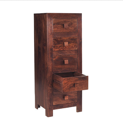 Toko Solid Mango Wood Chest Of 5 Drawers In Dark Mahogany