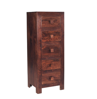 Toko Solid Mango Wood Chest Of 5 Drawers In Dark Mahogany