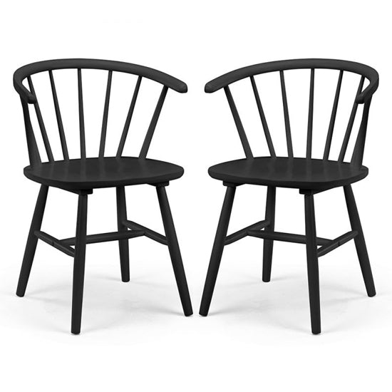 Modena Curved Back Black Wooden Dining Chairs In Pair