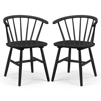 Modena Curved Back Black Wooden Dining Chairs In Pair
