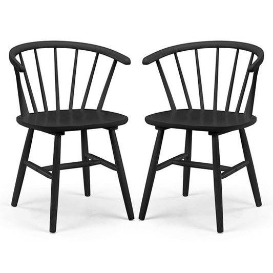 Modena Curved Back Black Wooden Dining Chairs In Pair