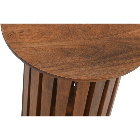 Slatted Mango Wood Round Side Table In Walnut
