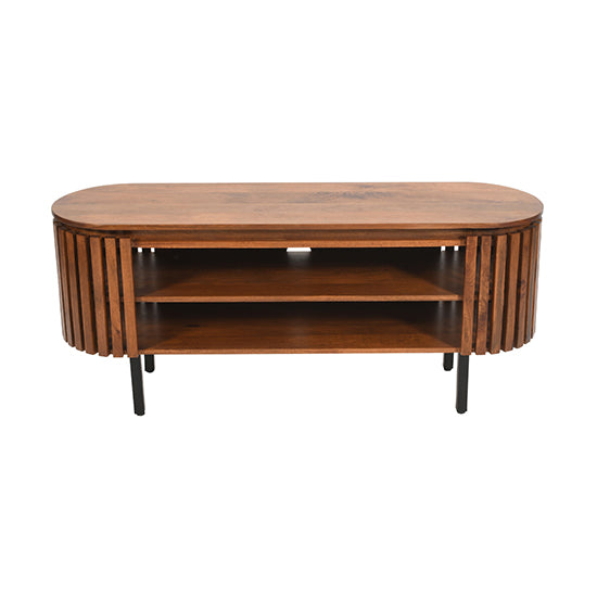 Slatted Mango Wood TV Stand In Walnut