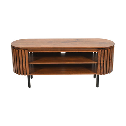 Slatted Mango Wood TV Stand In Walnut