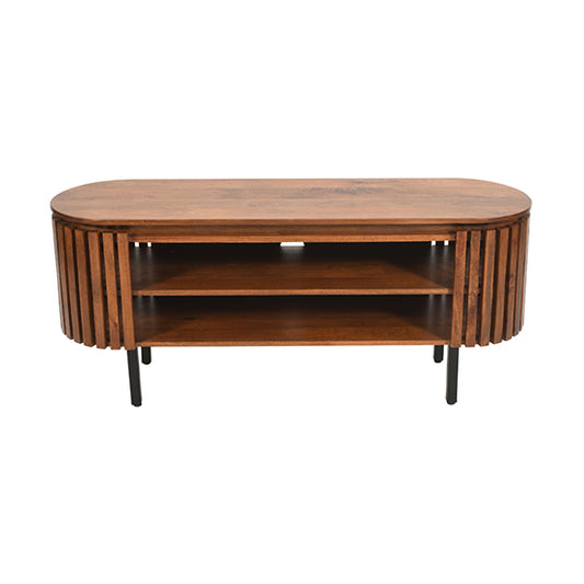 Slatted Mango Wood TV Stand In Walnut