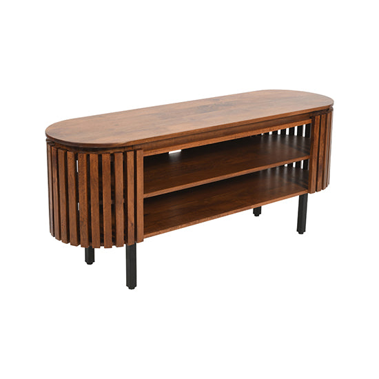 Slatted Mango Wood TV Stand In Walnut