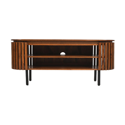Slatted Mango Wood TV Stand In Walnut