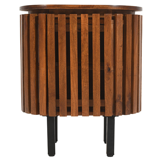 Slatted Mango Wood Bedside Cabinet With 1 Door In Walnut