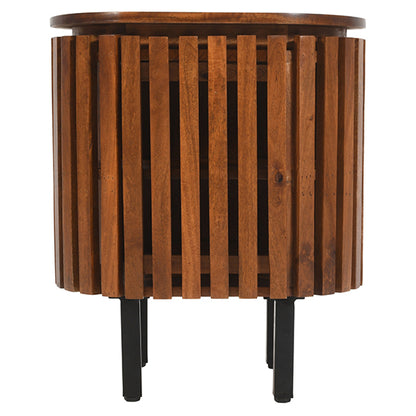 Slatted Mango Wood Bedside Cabinet With 1 Door In Walnut