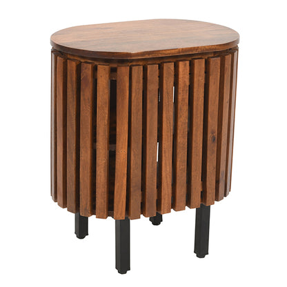 Slatted Mango Wood Bedside Cabinet With 1 Door In Walnut