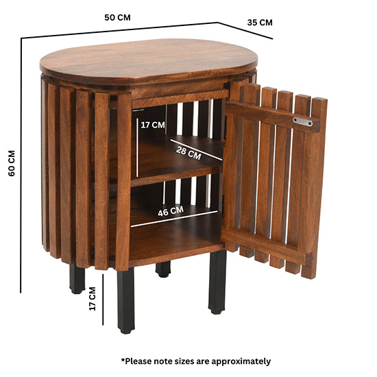 Slatted Mango Wood Bedside Cabinet With 1 Door In Walnut