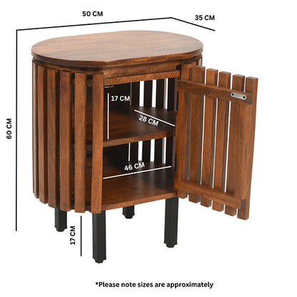 Slatted Mango Wood Bedside Cabinet With 1 Door In Walnut