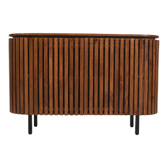 Slatted Mango Wood Large Sideboard With 2 Doors In Walnut