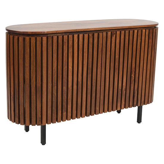 Slatted Mango Wood Large Sideboard With 2 Doors In Walnut