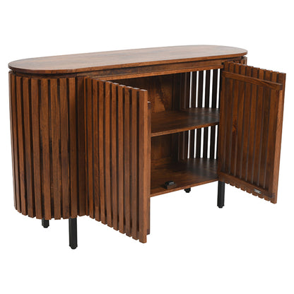 Slatted Mango Wood Large Sideboard With 2 Doors In Walnut