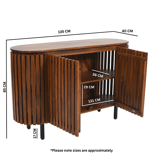 Slatted Mango Wood Large Sideboard With 2 Doors In Walnut