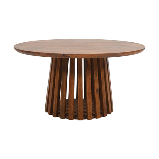 Slatted Mango Wood Round Coffee Table In Walnut